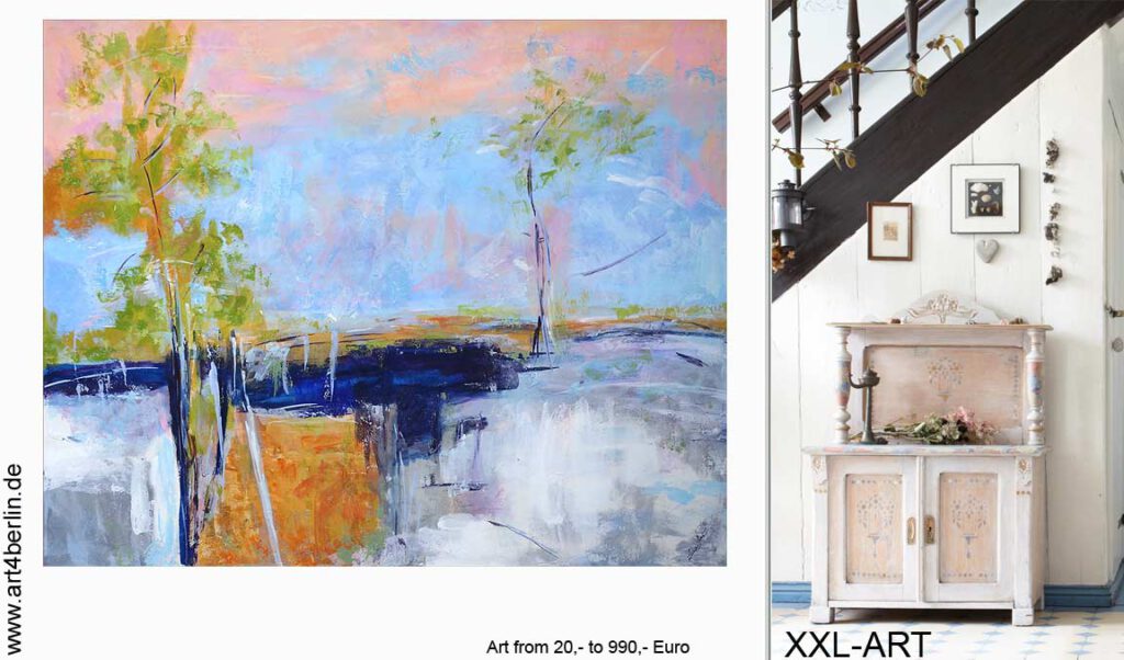 Landschaft am Fluß, Acrylmischtechnik/Leinwand, 135x110 cm, Original, € 840,-