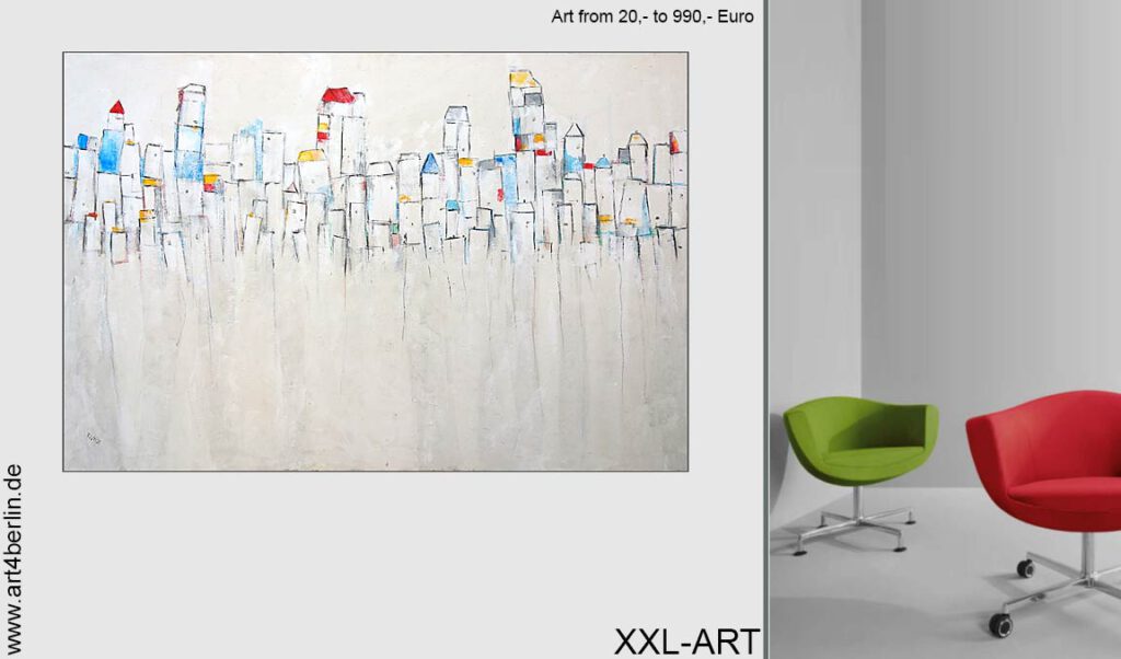 Abstrakte Stadtansicht, Acryl/Mischtechnik mit Spachtelmasse auf Leinwand, 150x100 cm, Original, € 840,- jetzt im Internet € 495,- in der Galerie € 395,-